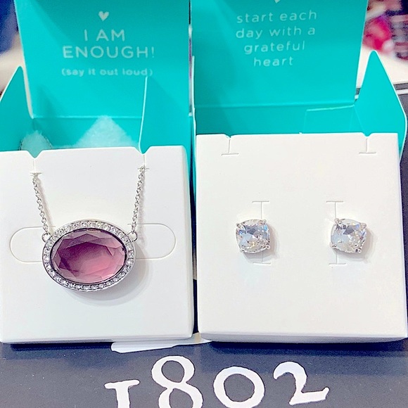 Origami Owl Amethyst Prism Oval Living Locket & Mini Clara Stud Earrings Set - Picture 7 of 12
